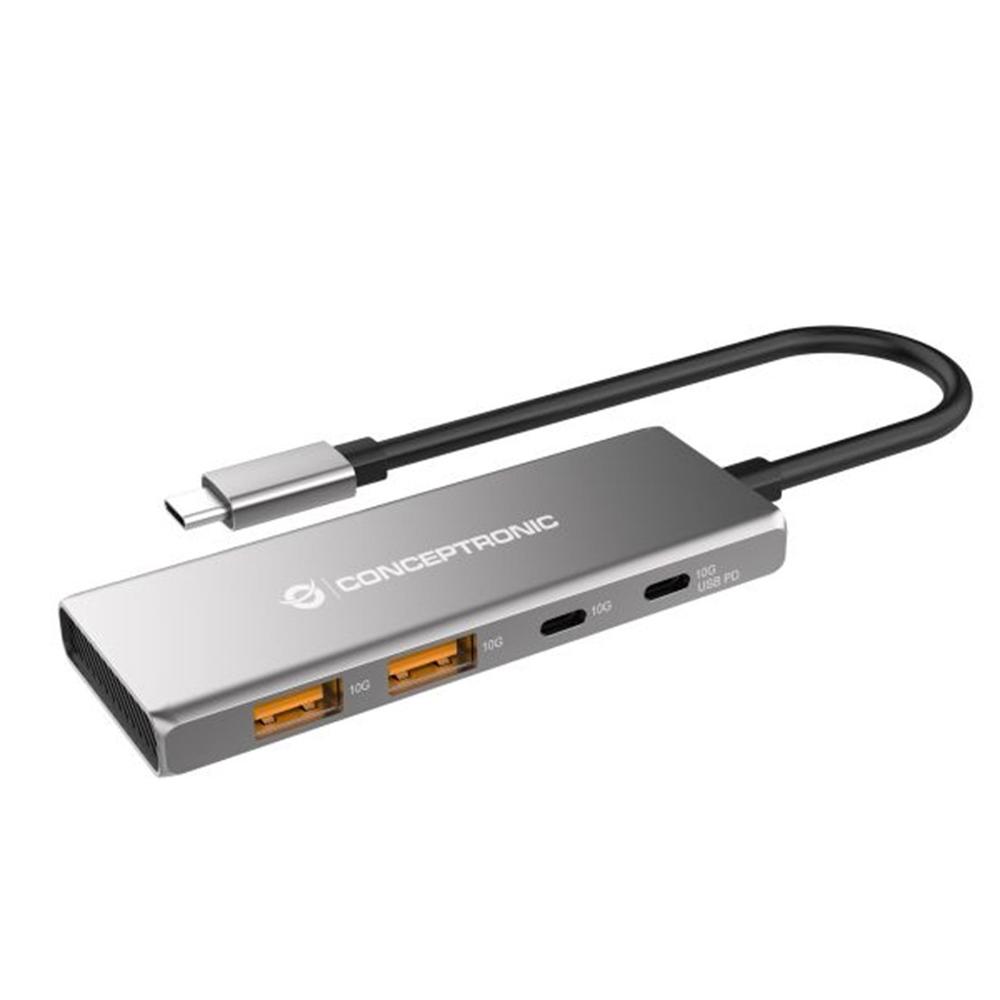 Hub USB Conceptronic Hubbies15G USB-C 4 puertos USB 3.2 Gen 2 Plata