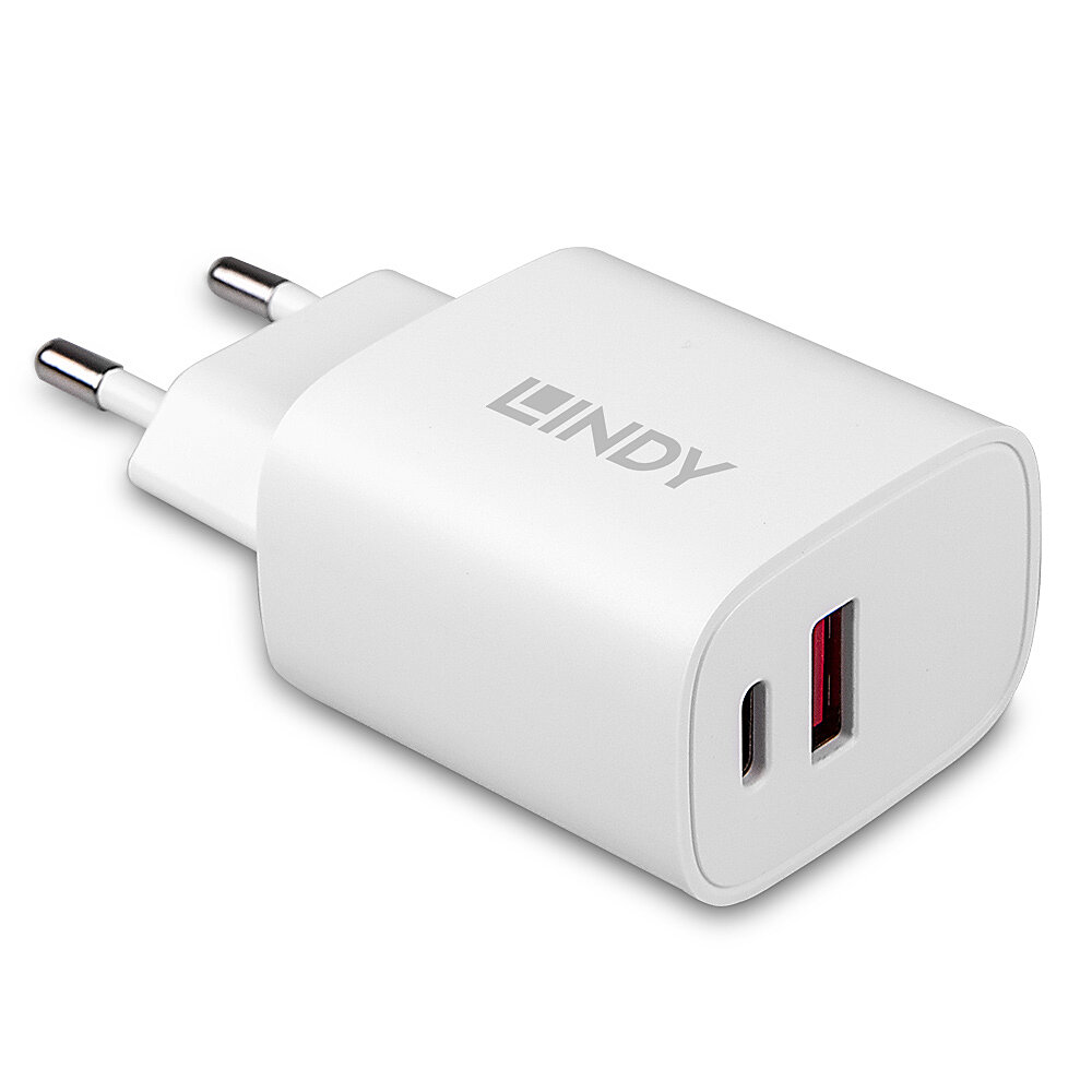Cargador de pared Lindy 73413 USB-C USB-A Blanco 18W