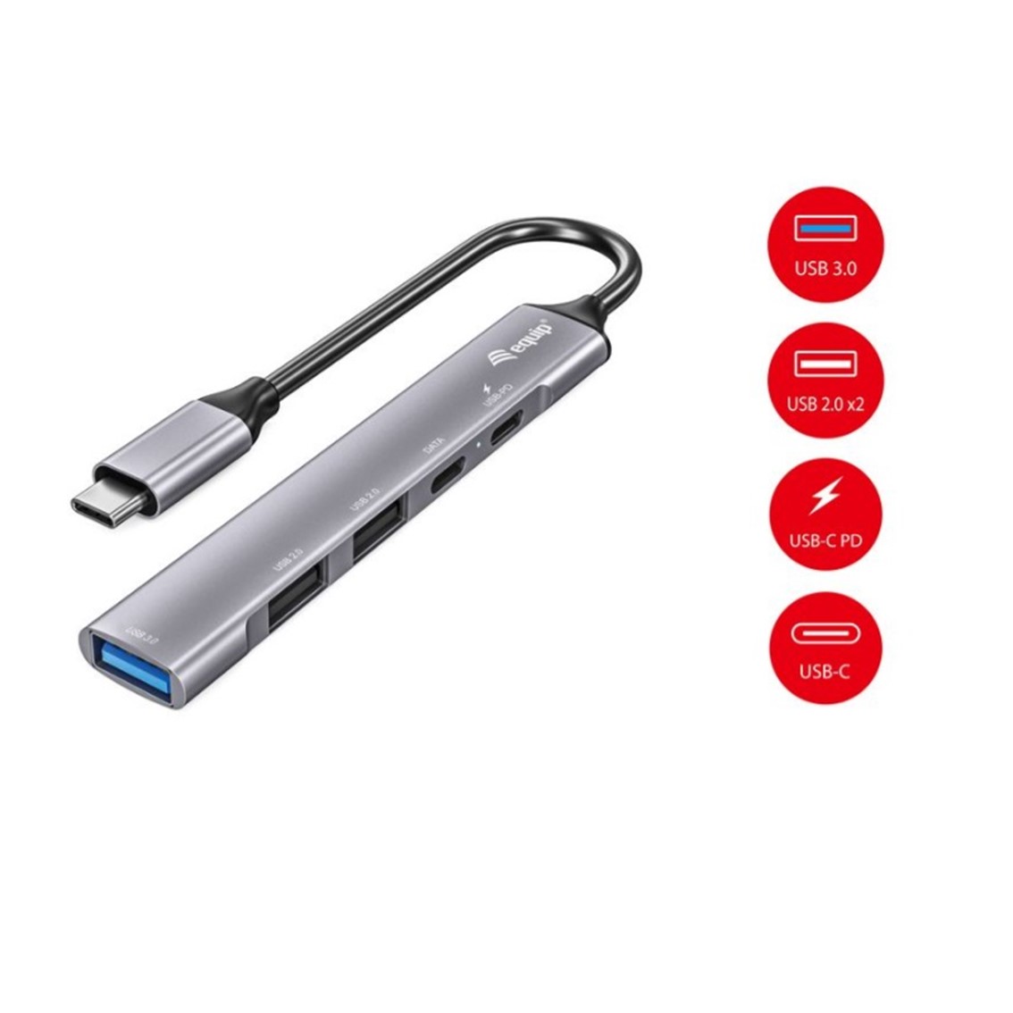 Hub USB Equip USB 3.2 Type-C 5 puertos USB Power Delivery 100W Plata