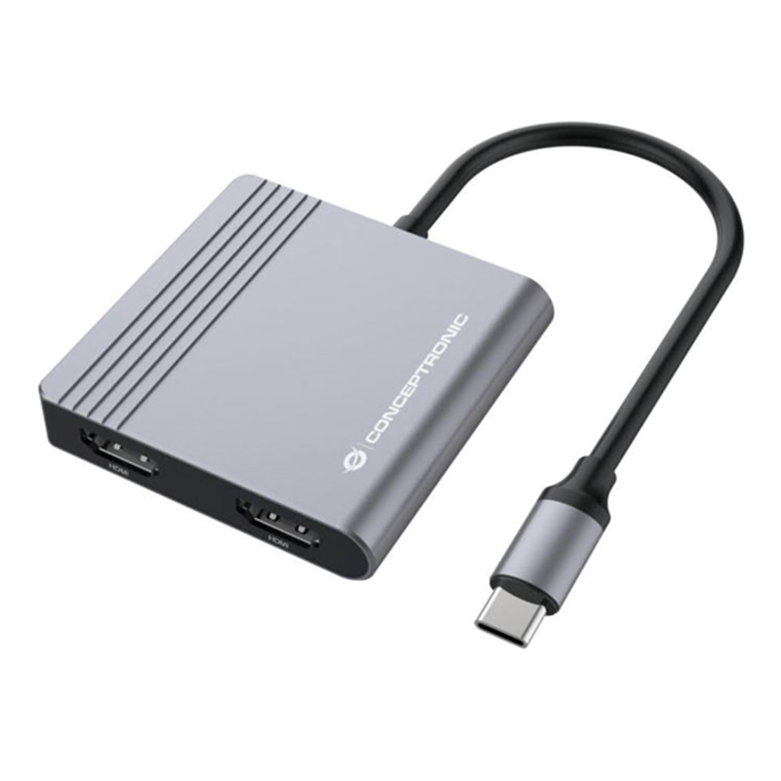 Hub USB-C Conceptronic DONN13G 4 en 1 2 HDMI USB 3.0 100W PD Gris