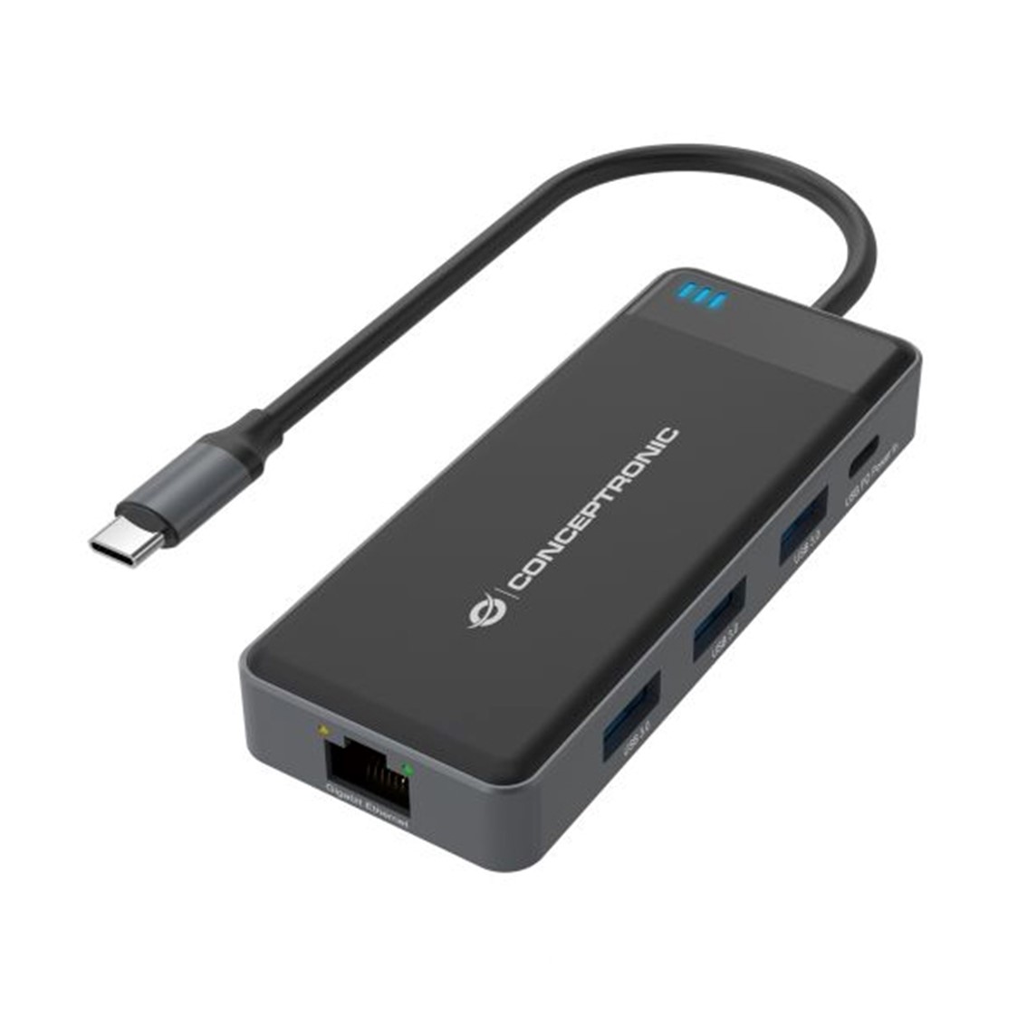 Hub USB-C Conceptronic DONN14G 7 en 1 2x HDMI 2x USB-A 100W Power Delivery Ethernet Gris