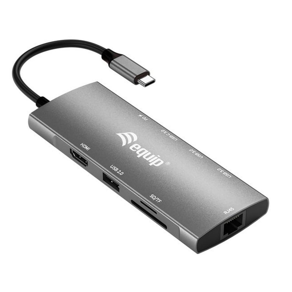Hub USB-C Equip 9 en 1 HDMI 4K Ethernet USB 3.2 100W Gris