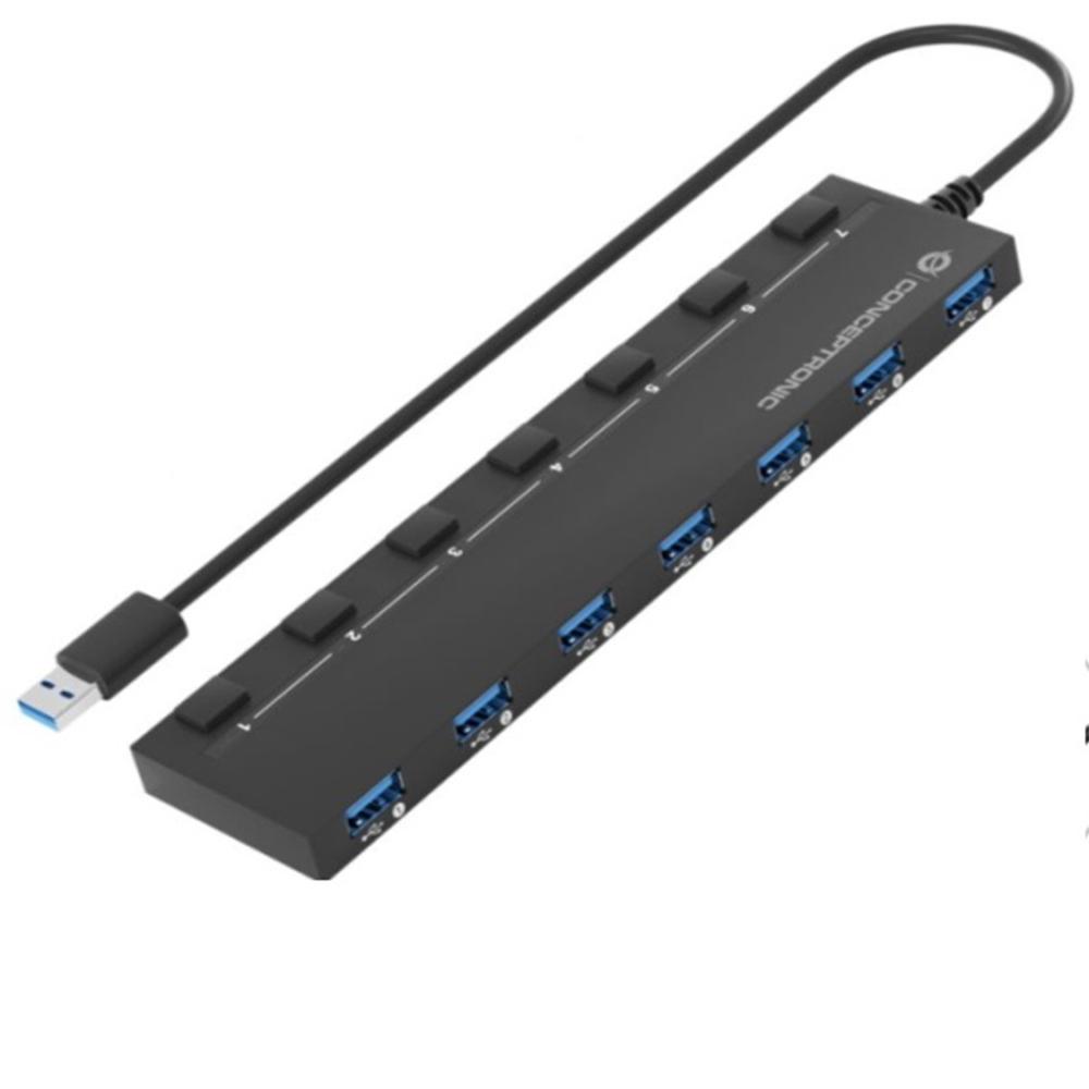 Hub USB Conceptronic Hubbies19BP 7 puertos USB 3.2 Gen 1 Negro