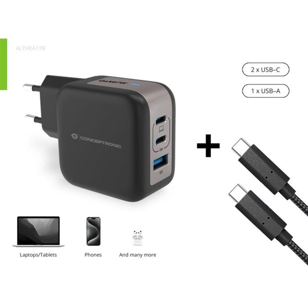 Cargador de pared Conceptronic ALTHEA17B USB-C USB-A Negro