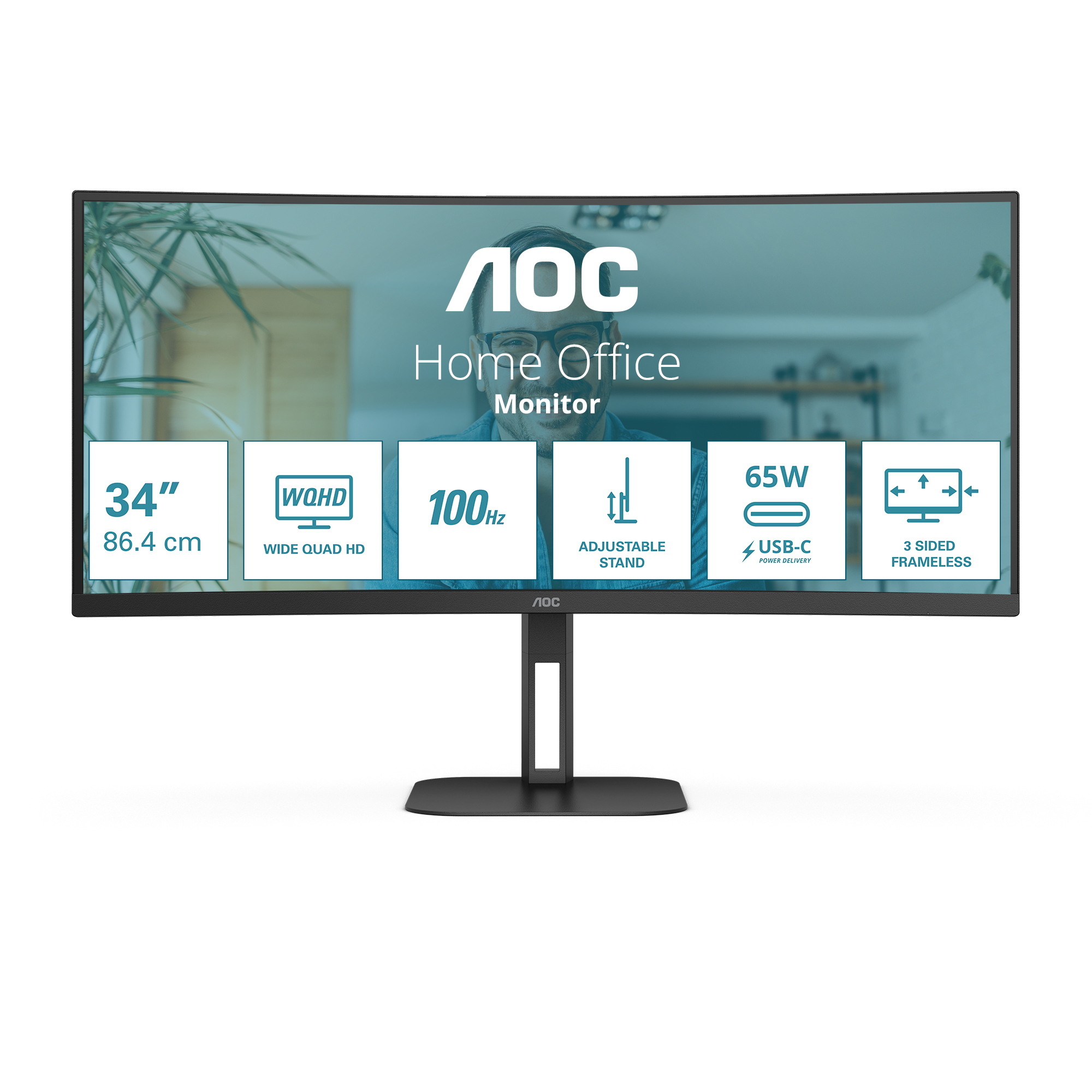 Monitor AOC CU34V5C 34" UWQHD 3440x1440 100Hz VA USB-C Negro