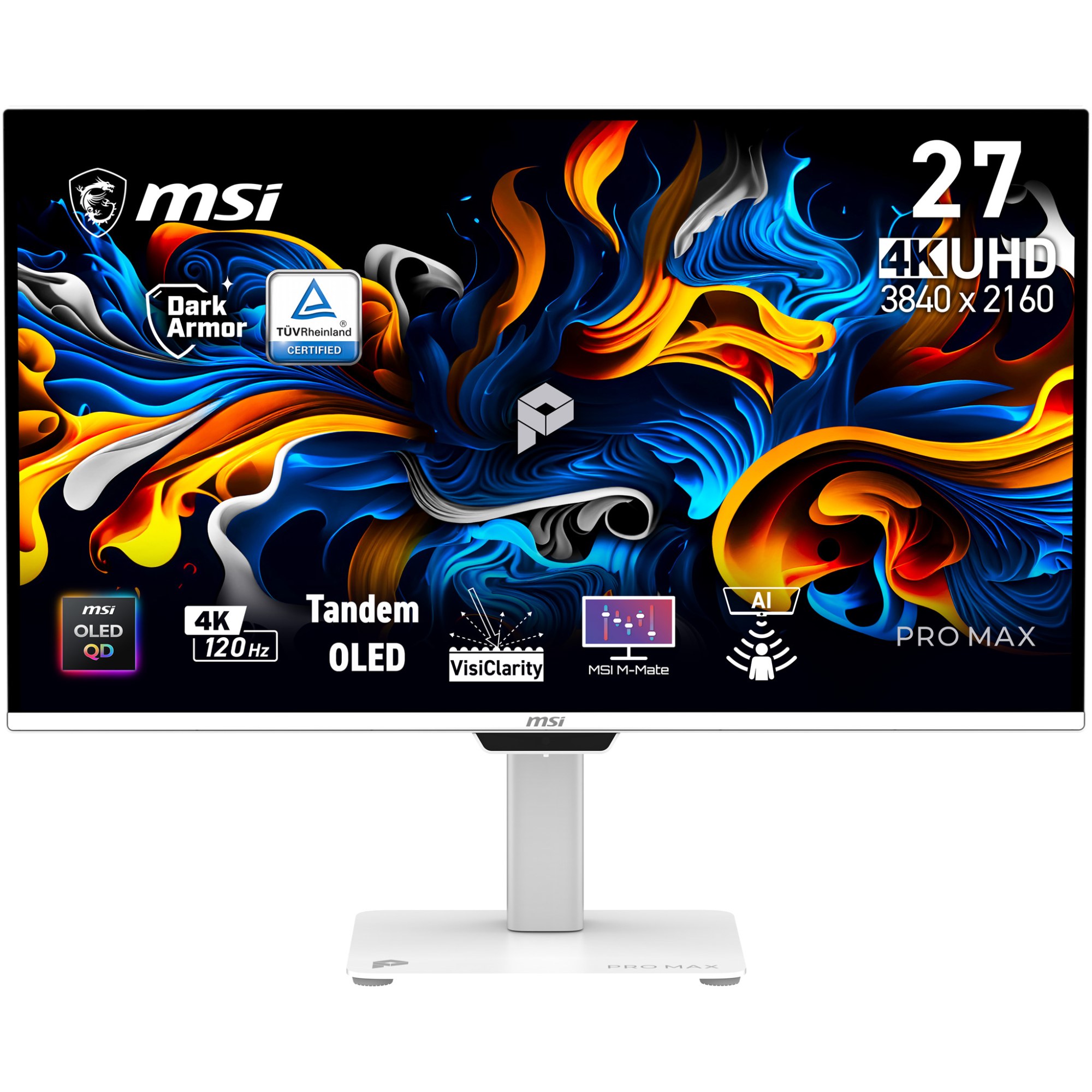 Monitor MSI Pro MAX 271UPXW12G 26.5" 4K UHD 3840x2160 OLED 120Hz DisplayPort USB-C 98W Blanco