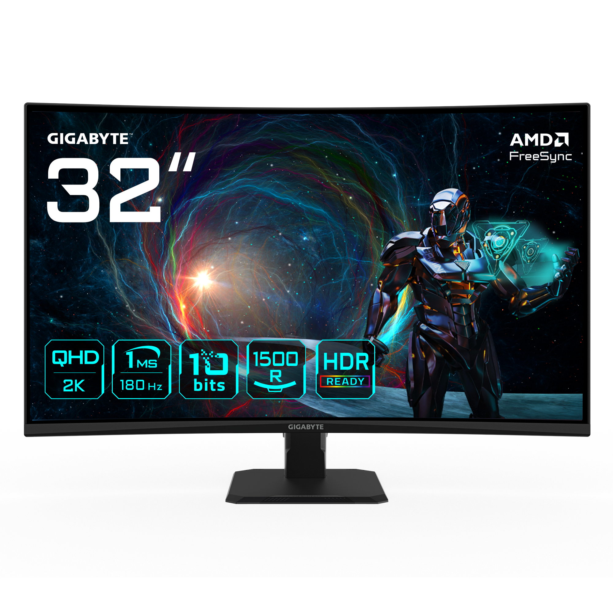 MONITOR GIGABYTE 32" GS32QCA,CURVO,VA,2560X1440 (QHD),0.27PP,3500:1,1MS,180HZ,2H