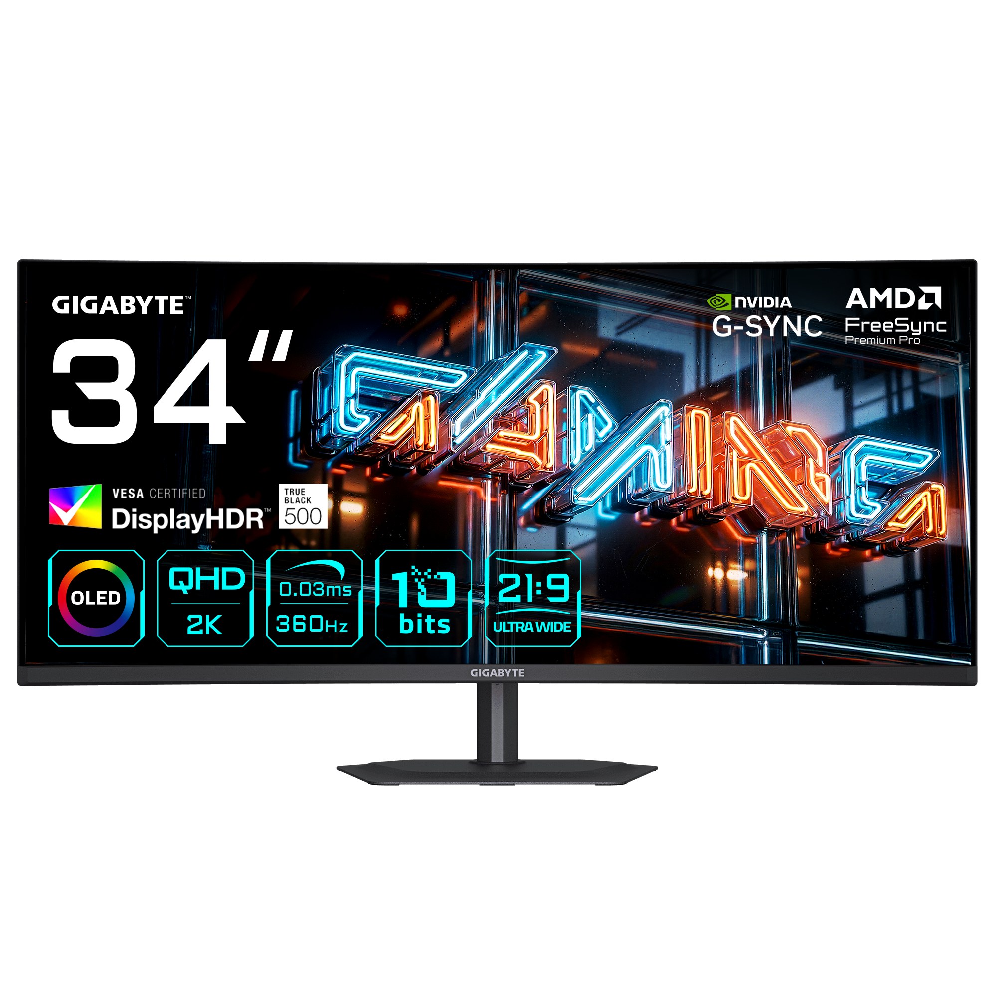Monitor Gigabyte MO34WQC36 34" UWQHD 3440x1440 360Hz OLED Curvo Negro