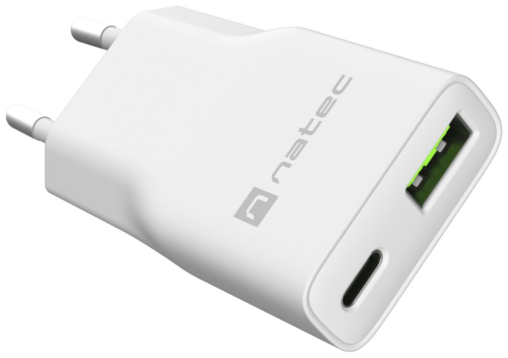 Cargador de pared Natec NUC-2376 USB-C USB-A Blanco 20W