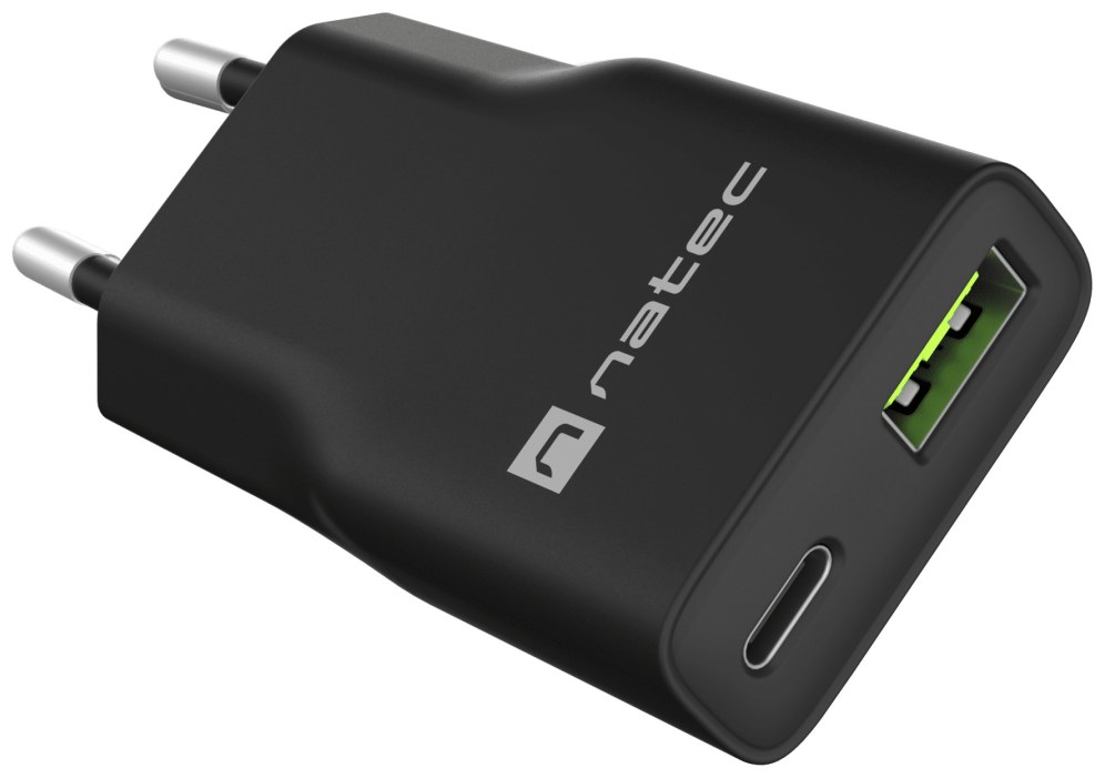 Cargador de pared Natec NUC-2377 USB-C USB-A Negro 20W