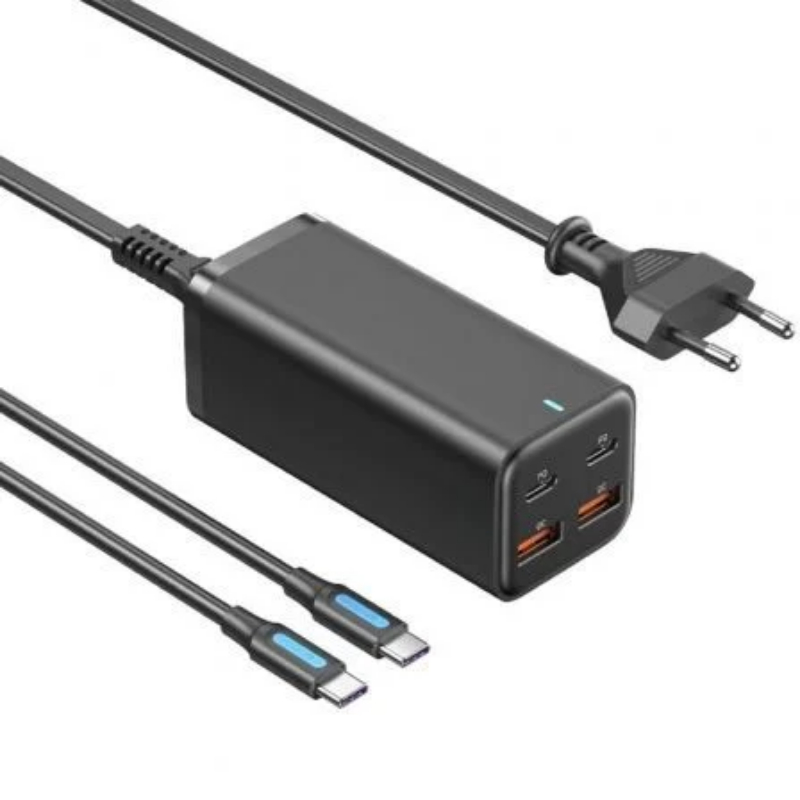 CARGADOR PARED 100W 2xUSB-C + CABLE USB-C/ 2xUSB-A NEGRO VENTION