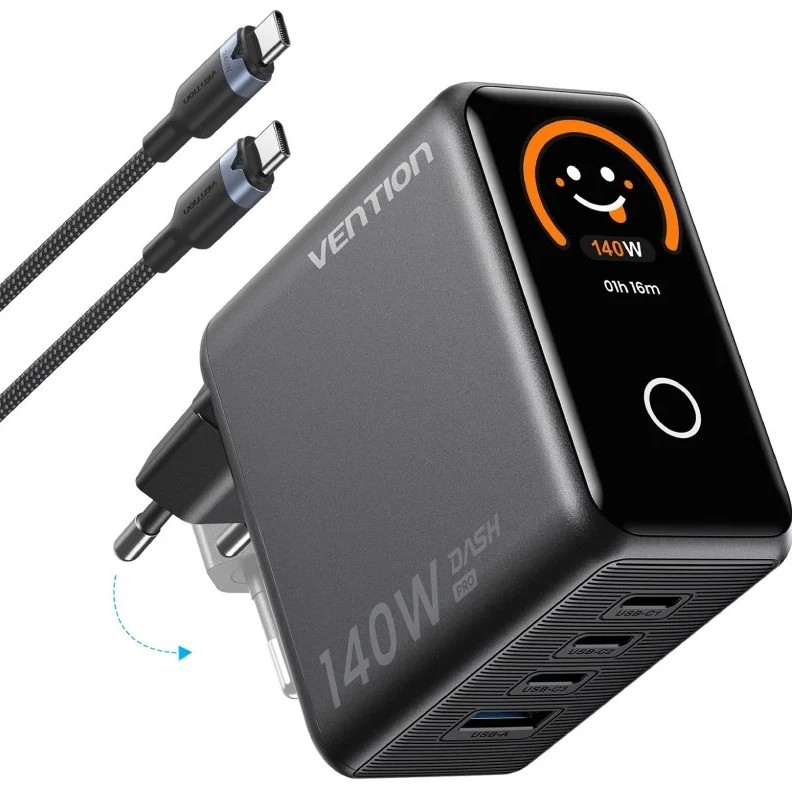 Cargador de pared Vention TZ-FCO USB-C USB-A Negro 140W (cable USB-C)