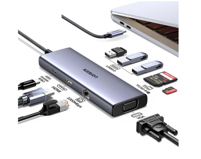 Hub USB UGREEN Revodok 6 en 1 USB-C HDMI VGA Ethernet Plata