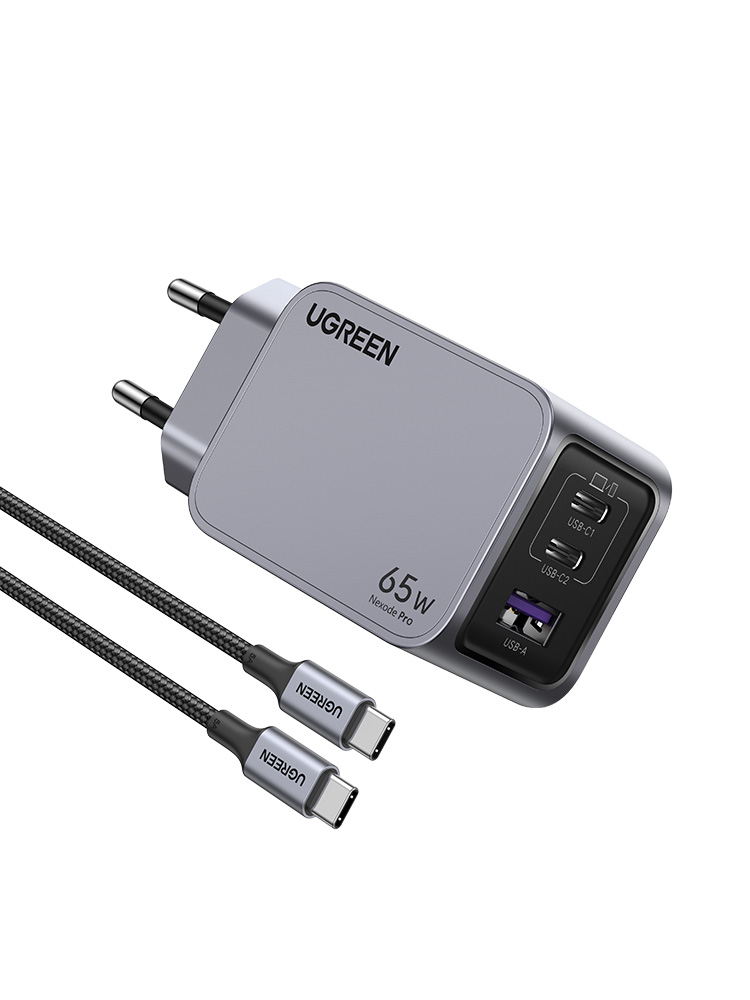 Cargador de pared Ugreen 65W GaN Tech Mini Fast Charger USB-C USB-A Gris