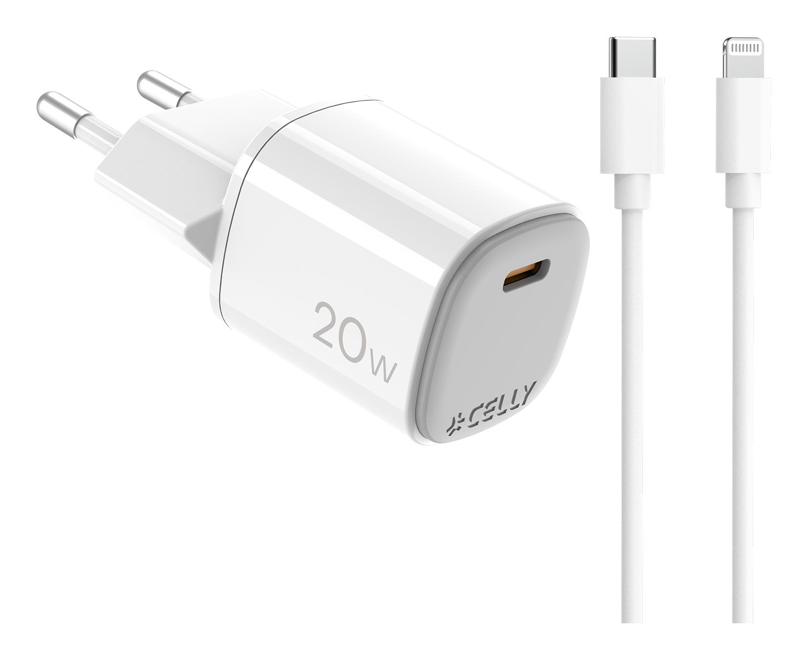 Cargador de pared Celly UPTC1USBC20WCTL USB-C USB-A (Cable)