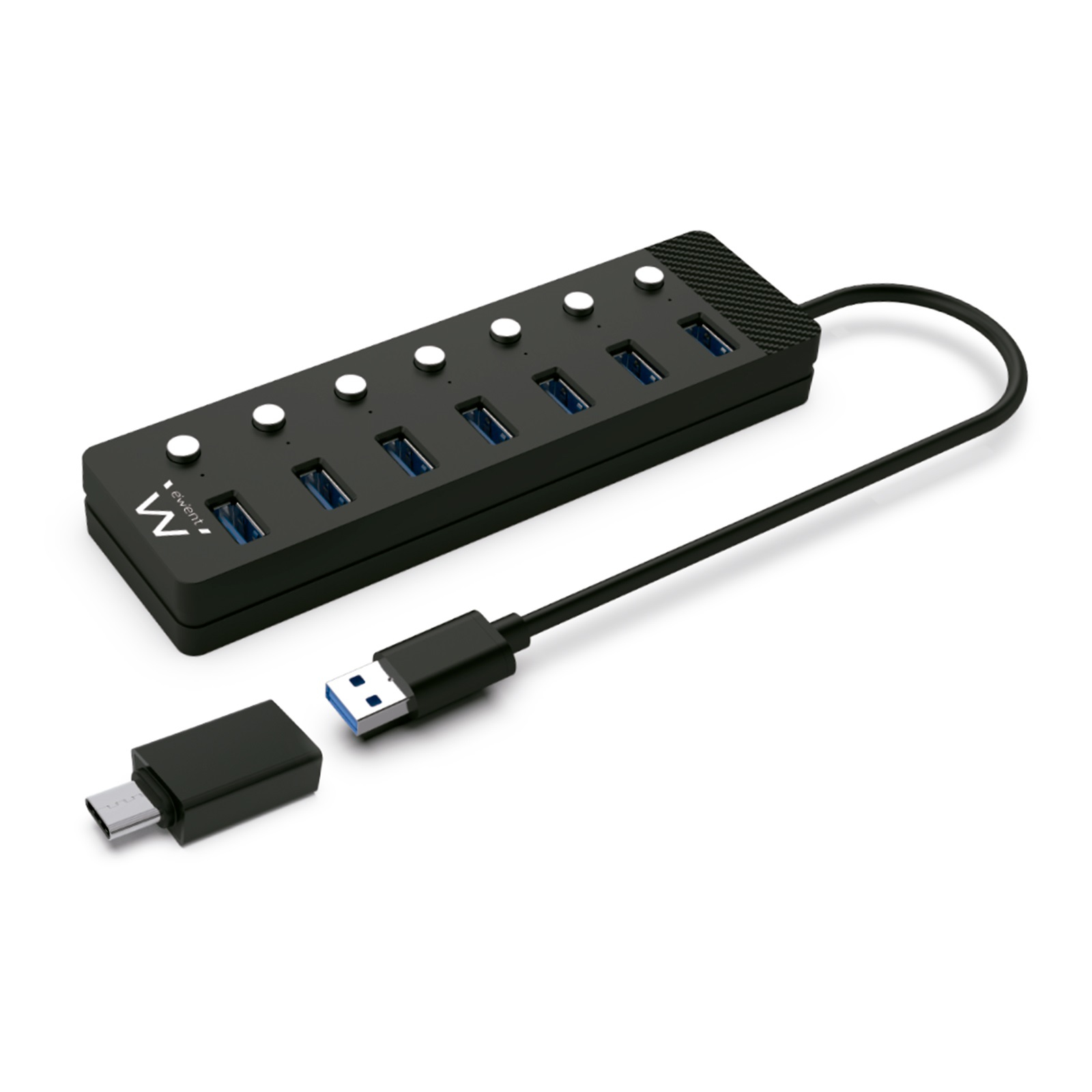 Hub USB Ewent EW1147 7 puertos USB 3.0 Negro + adaptador USB-C