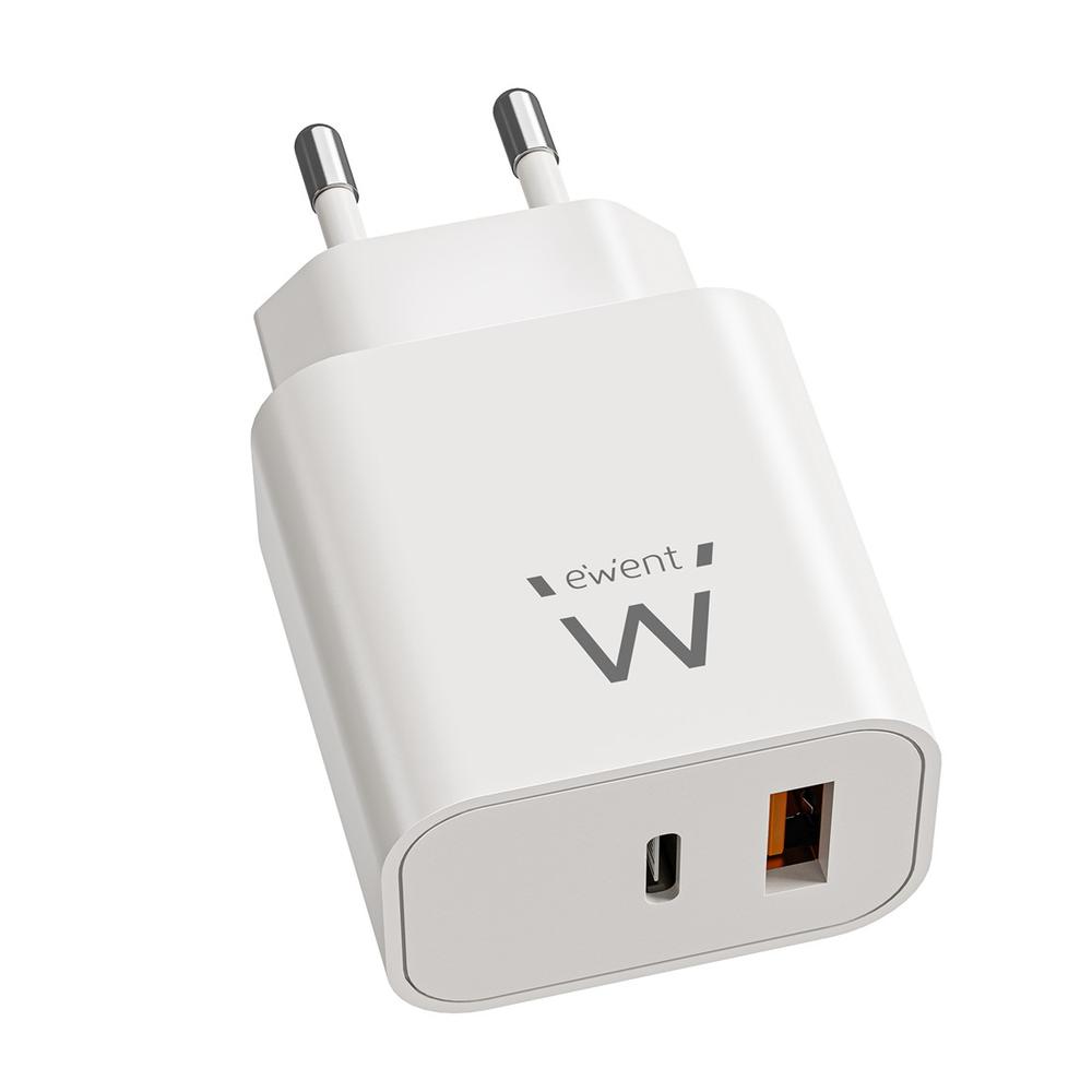 Cargador de pared Ewent EW1318 USB-C USB-A Blanco 20W