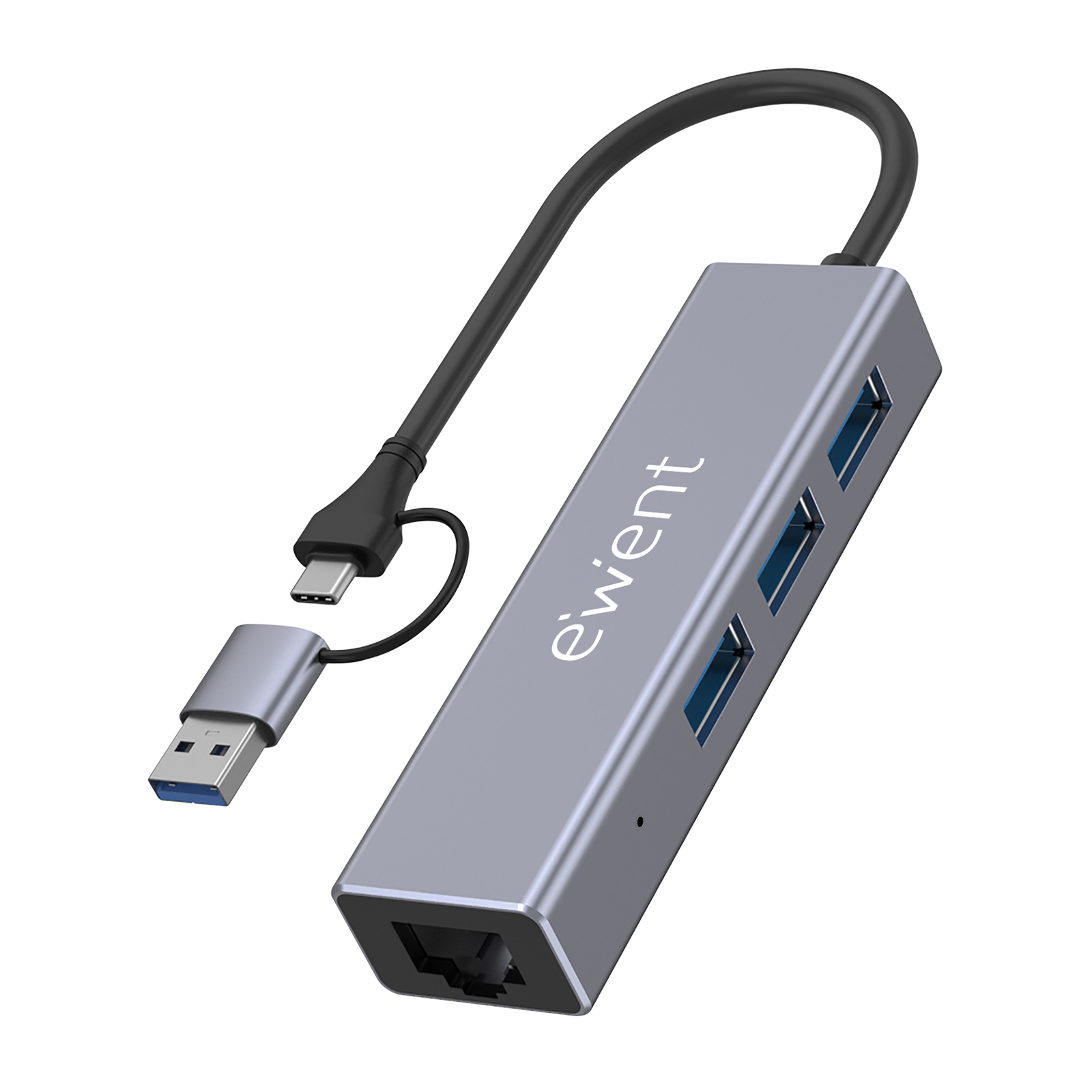 Hub USB Ewent EW1159 3 puertos USB 3.1 Ethernet Gigabit Gris