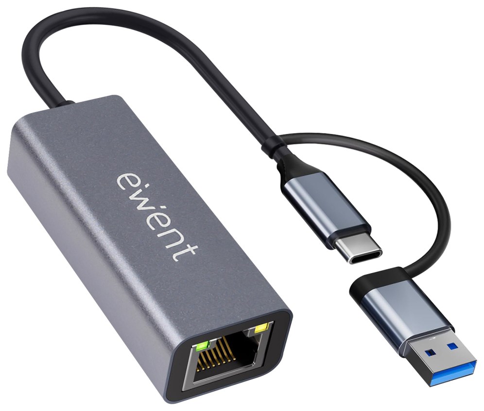 Adaptador Ethernet Ewent USB-C USB-A Gigabit 1000 Mbit/s Gris