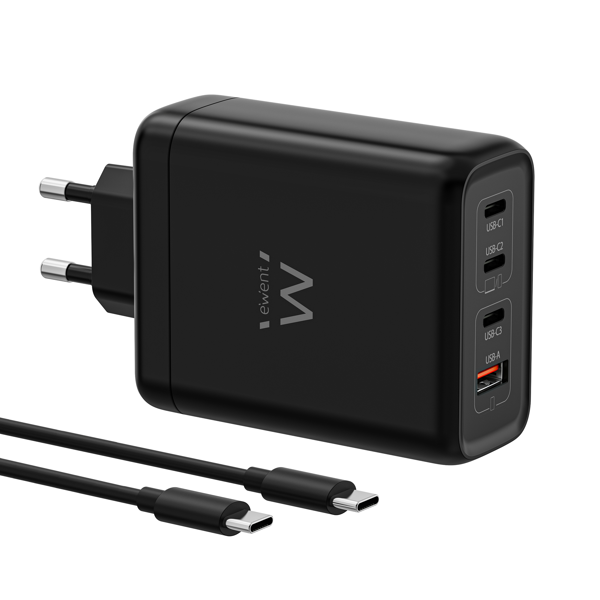 Cargador de pared Ewent EW1337 USB-C USB-A Negro 140W