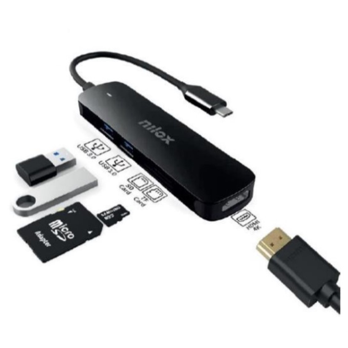Hub USB Nilox NXDSUSBC05 5 en 1 USB-C HDMI 4K Negro