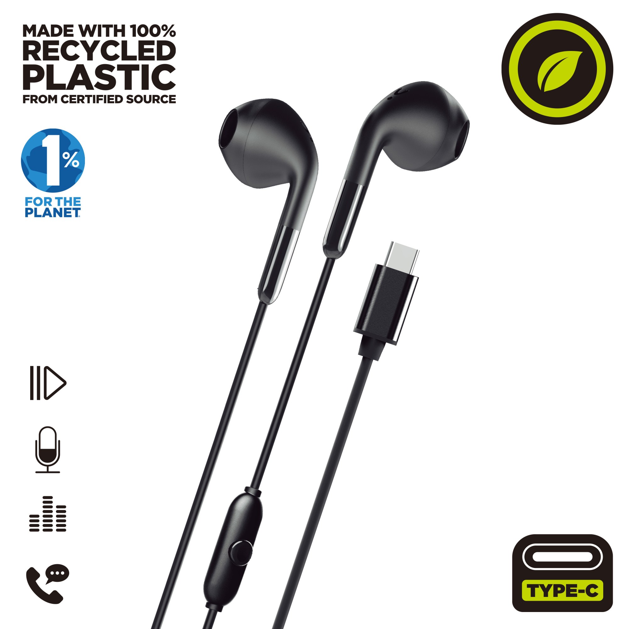 Auriculares Muvit E58 Intraurales con cable USB-C Negro