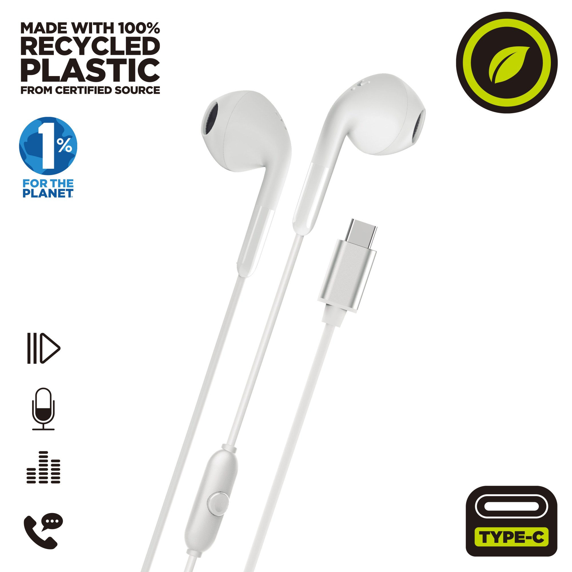Auriculares Muvit E58 Intraurales con cable USB-C Blanco