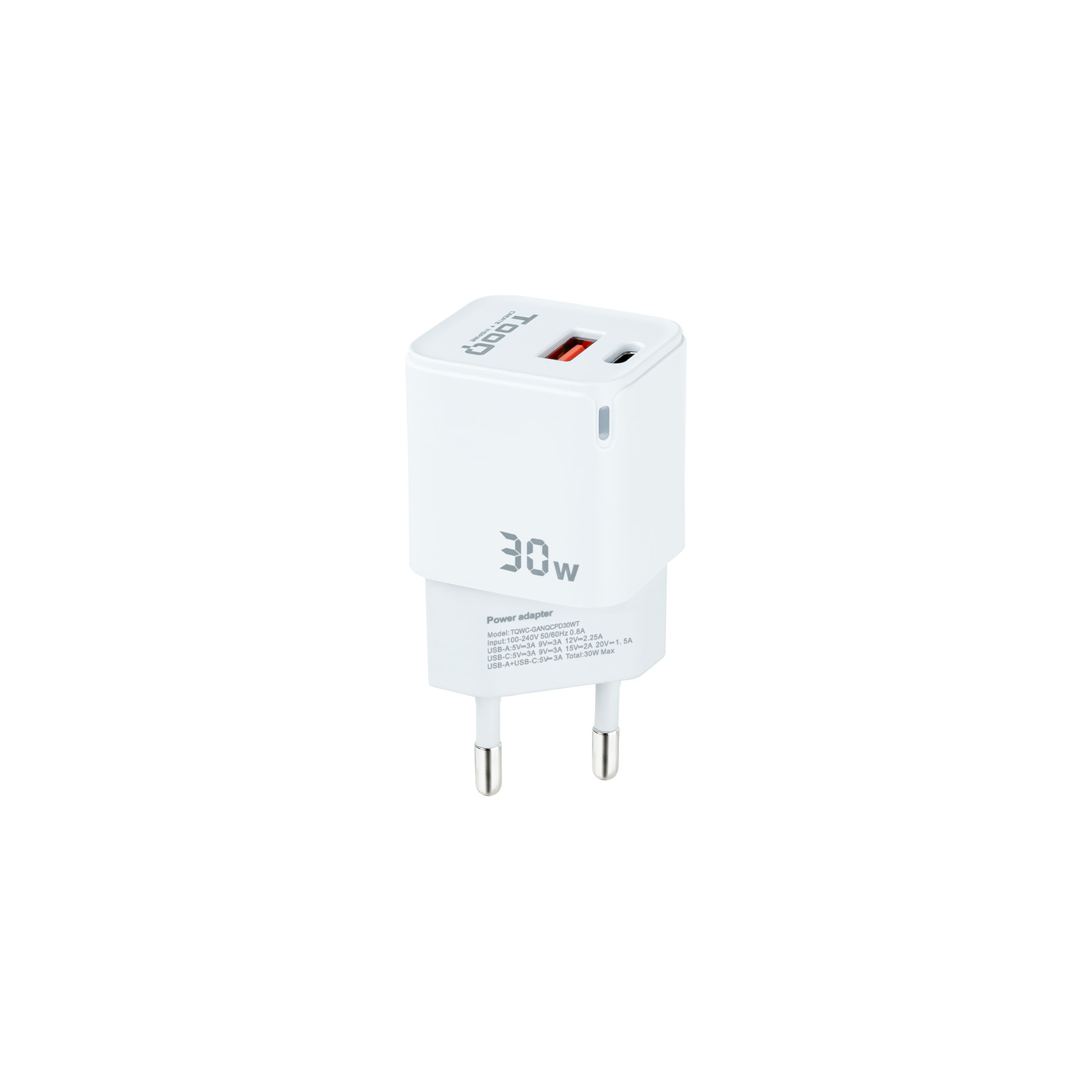 Cargador de pared Tooq TQWC-GANQCPD30WT USB-C USB-A Blanco
