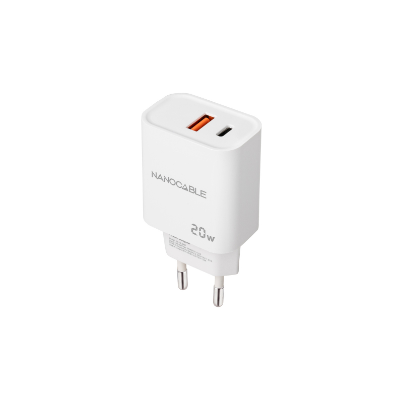 Nanocable Cargador USB-C/PD+USB-A/QC 20W Blanco