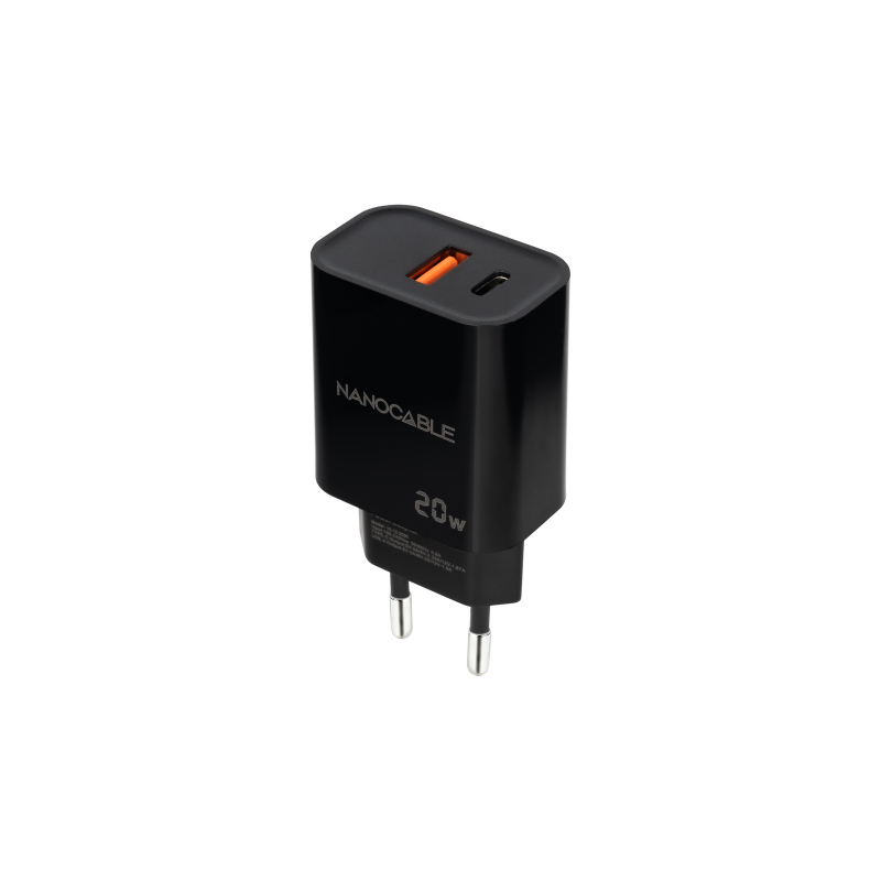 Nanocable Cargador USB-C/PD+USB-A/QC 20W Negro