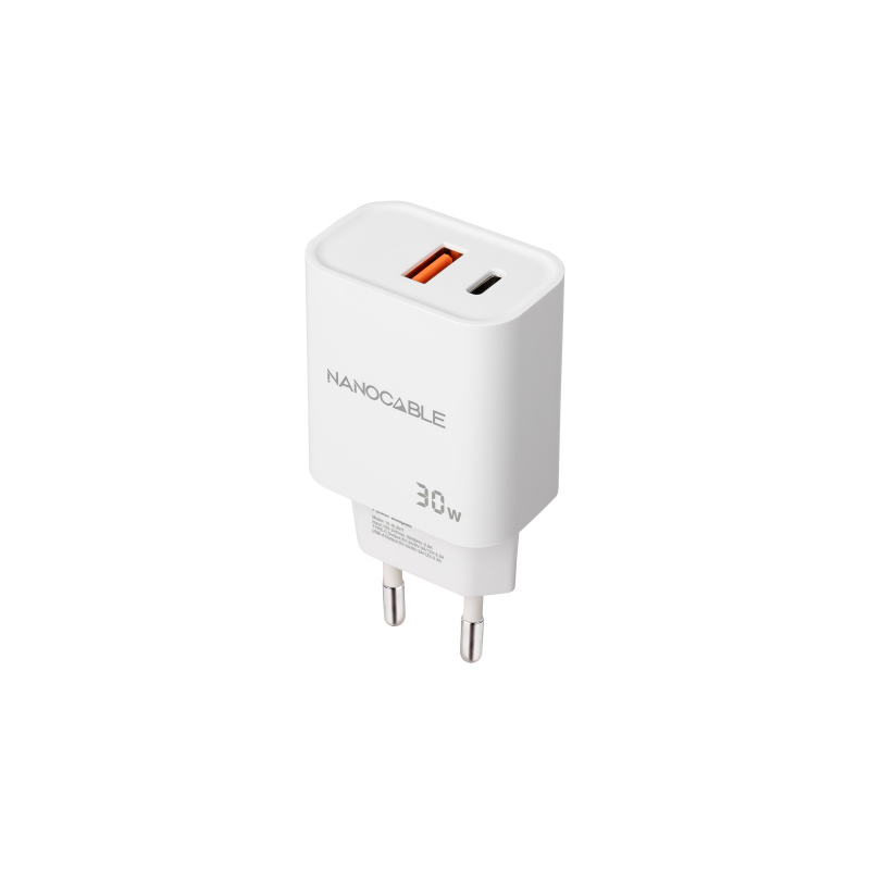 Nanocable Cargador USB-C/PD+USB-A/QC 30W Blanco