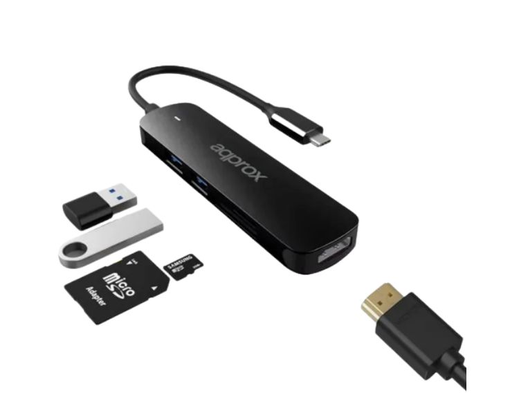 HUB 5 PUERTOS USB 3.0 TYPE C NEGRO APPROX