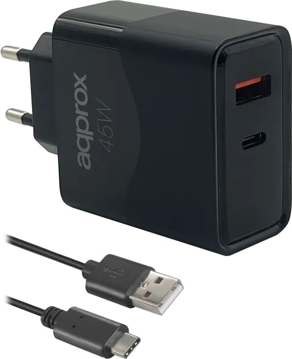 Cargador de pared approx! APPUSBWALL45W USB-C USB-A Negro (cable)
