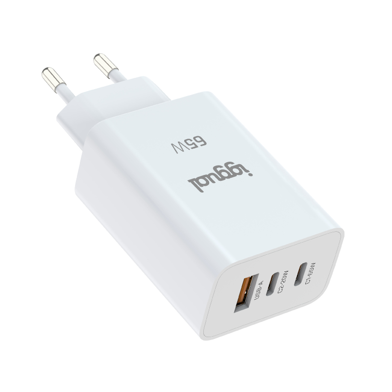 Cargador de pared iggual IGG320501 USB-C USB-A Blanco 65W