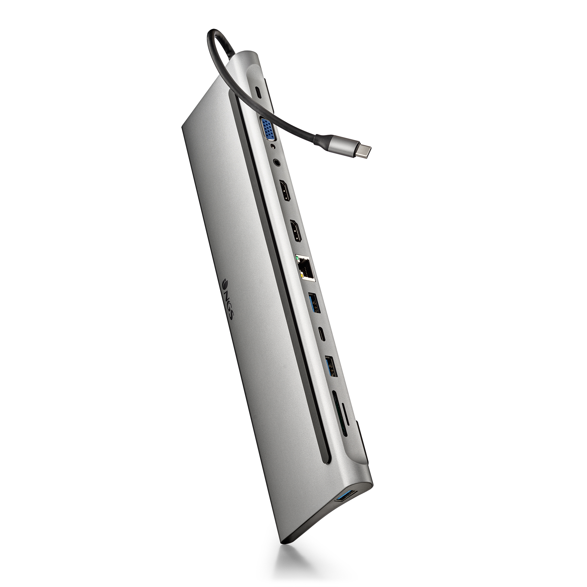 Hub USB NGS WONDERDOCK12 USB-C 12 en 1 2 HDMI DisplayPort VGA Ethernet Plata