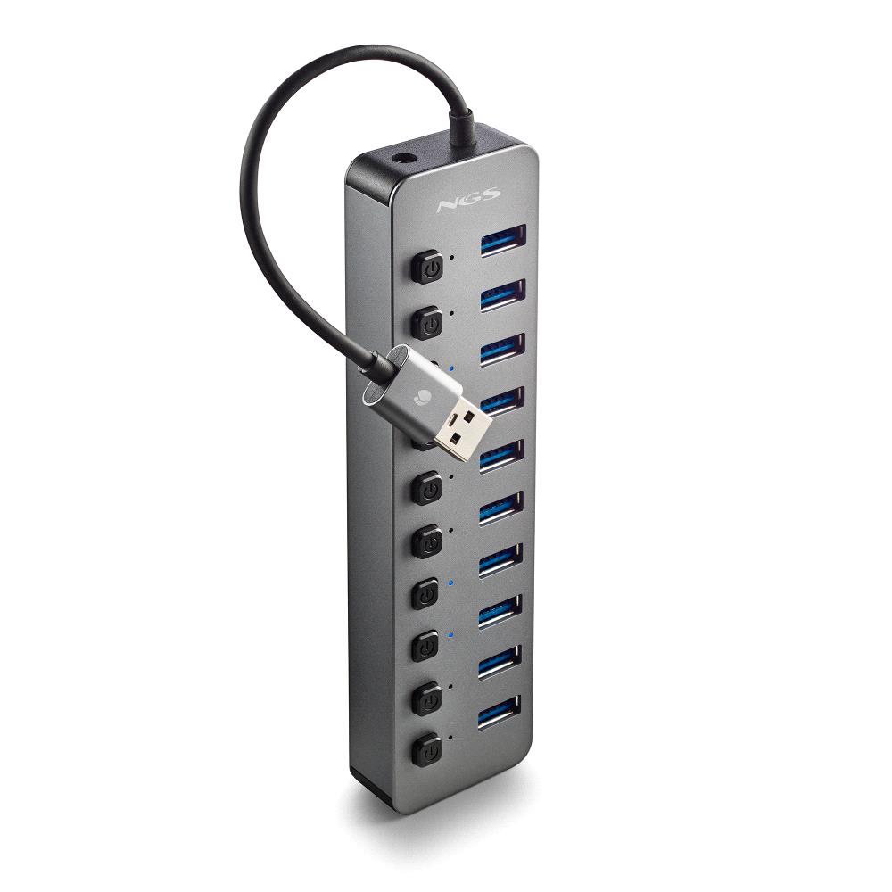 Hub USB NGS IHUB 10 USB 3.2 Gen 1 Type-A 10 puertos Negro