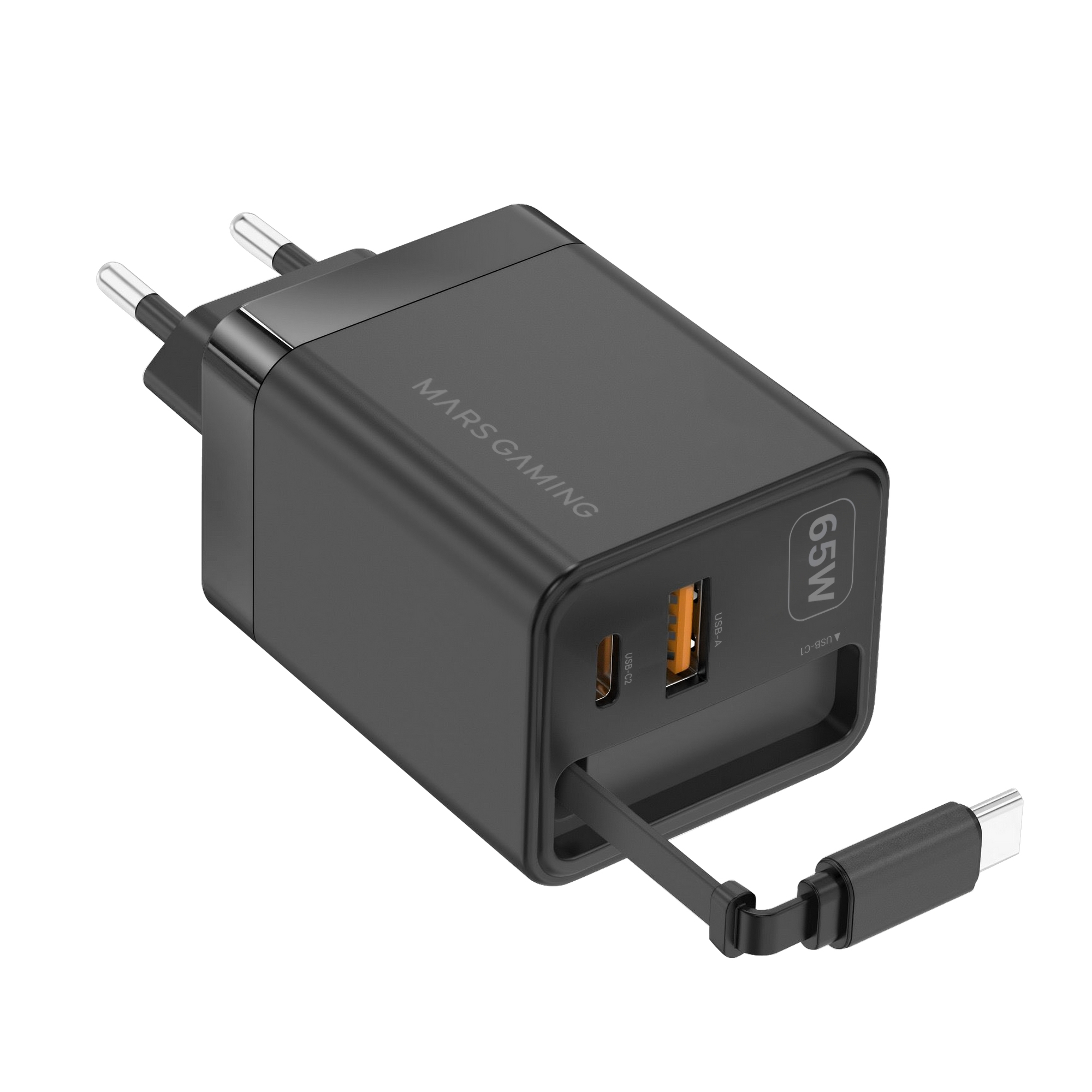 Cargador de pared Mars gaming MD-GAN65R USB-C USB-A Negro 65W