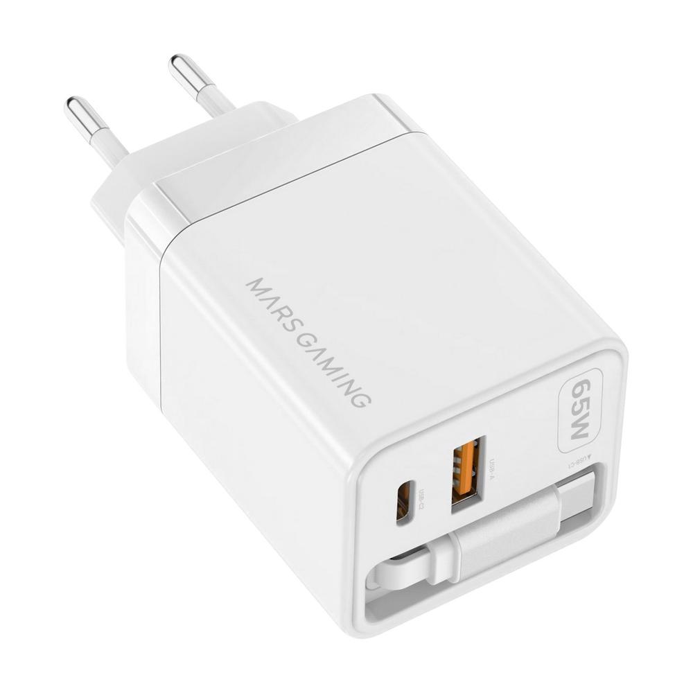Cargador de pared Mars gaming MD-GAN65RW USB-C USB-A Blanco 65W