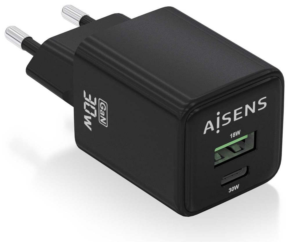 Cargador de pared Aisens ASCH-30W2P038-BK USB-C USB-A Negro 33W