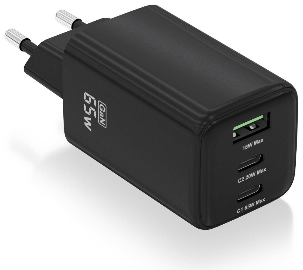 Cargador de pared Aisens ASCH-65W3P042-BK USB-C USB-A Negro