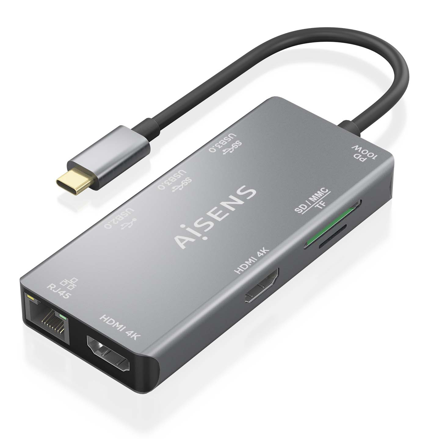 AISENS ASUC-9P018-GR base para portátil y replicador de puertos Alámbrico USB 3.