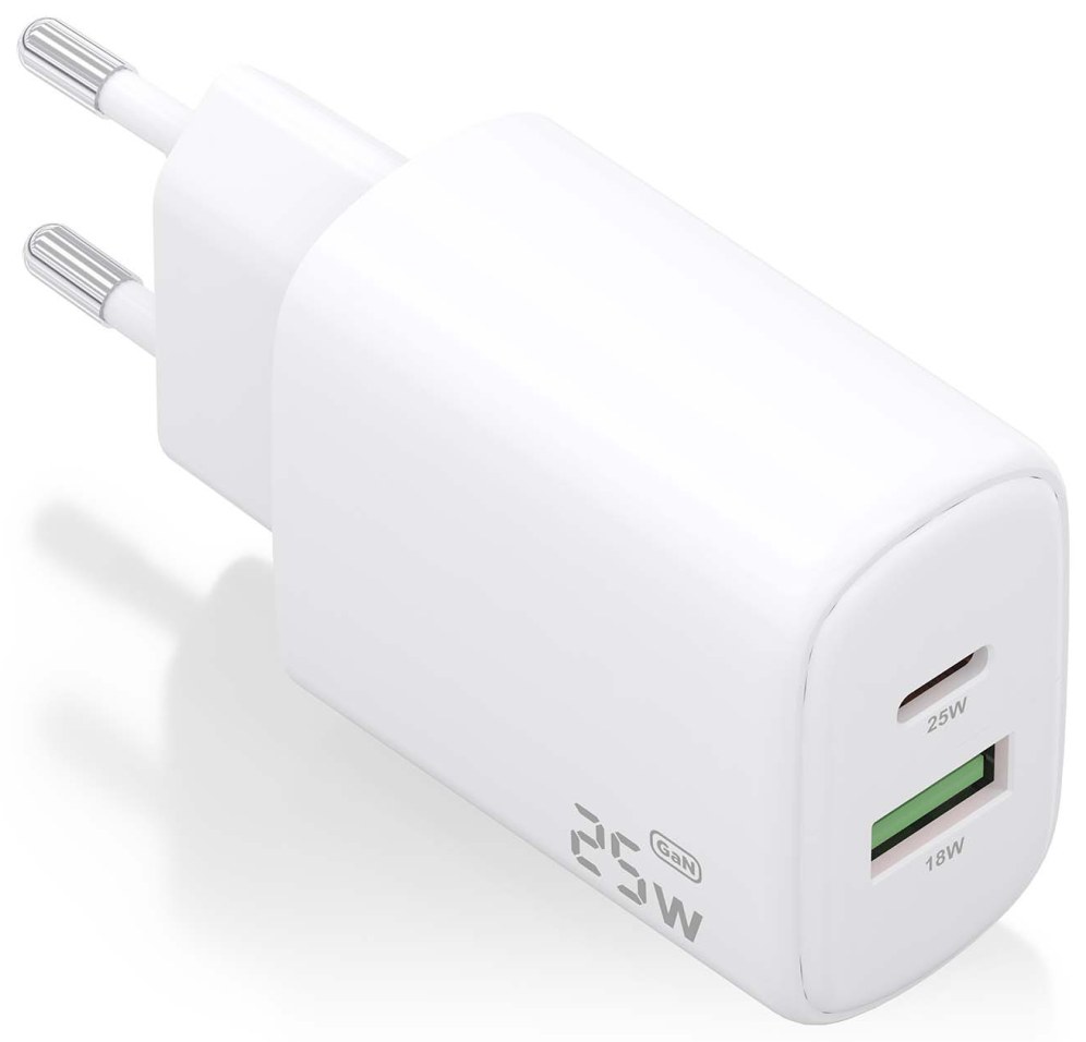 Cargador de pared Aisens A110-0911 USB-C USB-A Blanco 25W