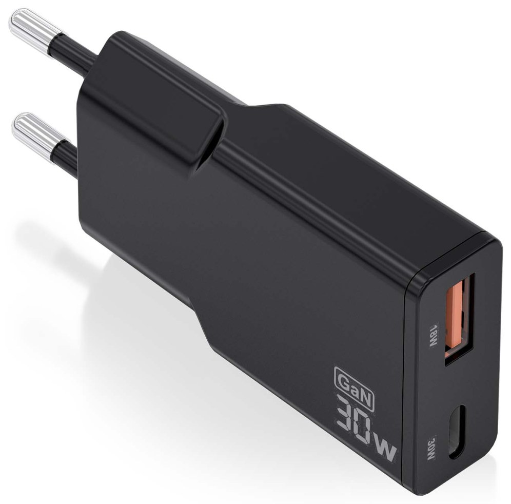 Cargador de pared Aisens ASCH-30W2P047-BK USB-C USB-A Negro