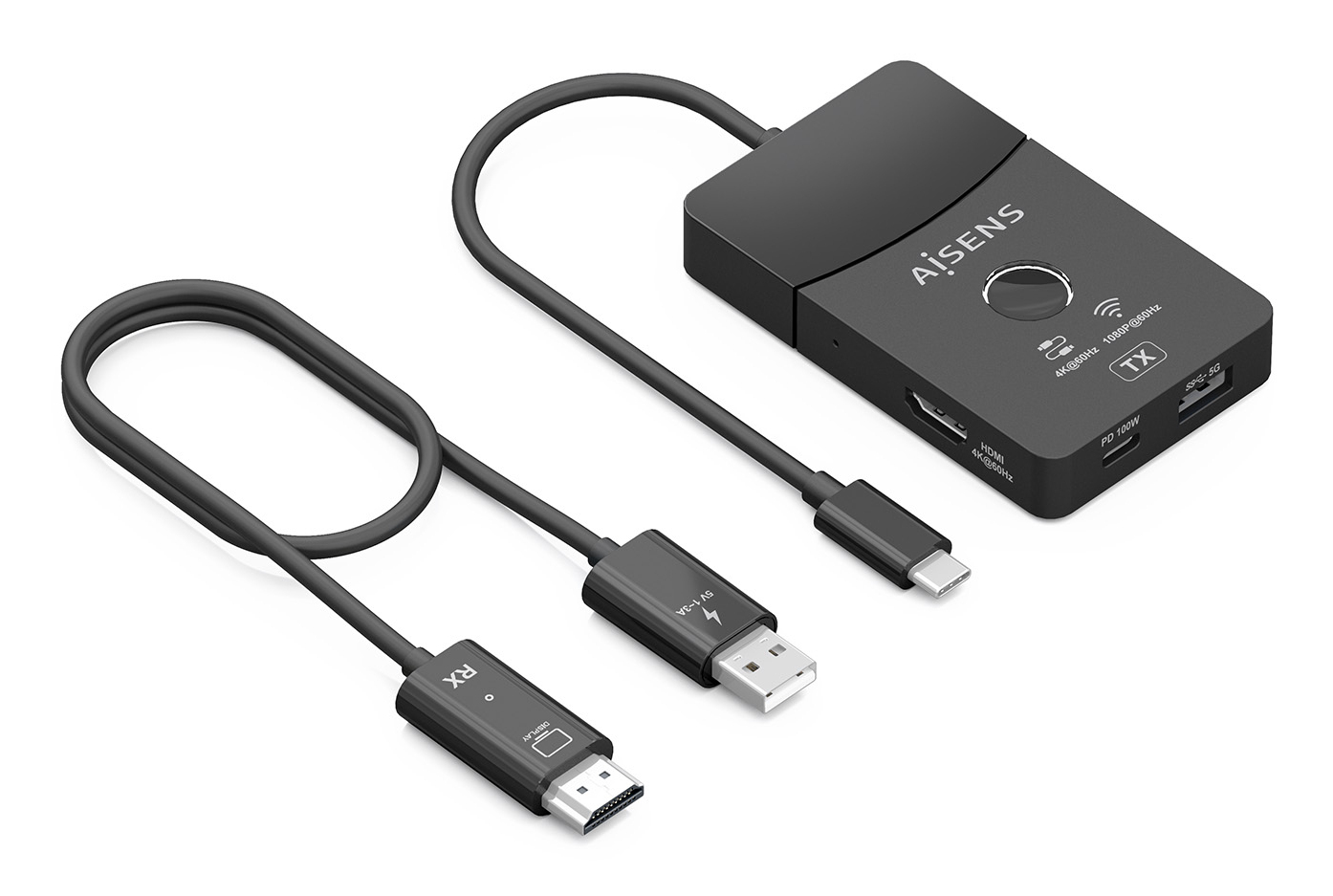 Hub AISENS USB-C HDMI 4K 1 puerto USB-A 3 puertos USB-C Power Delivery 100W Negro
