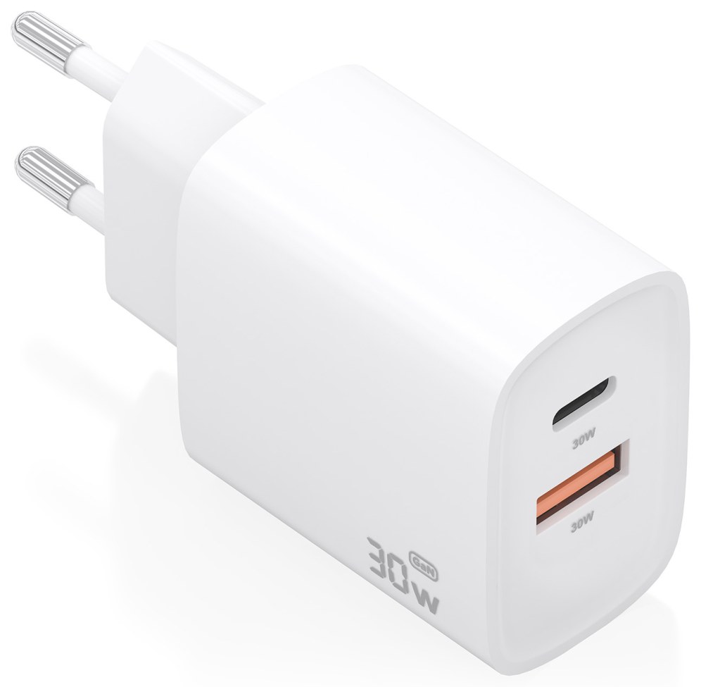 Cargador de pared Aisens Cargador GaN 30W USB-C USB-A Blanco