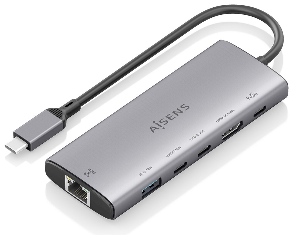 AISENS USB-C Dock 6 en 1, USB-C a 1xHDMI, 1xRJ45, 1xUSB-A 10G, 2xUSB-C 10G, 1xUS