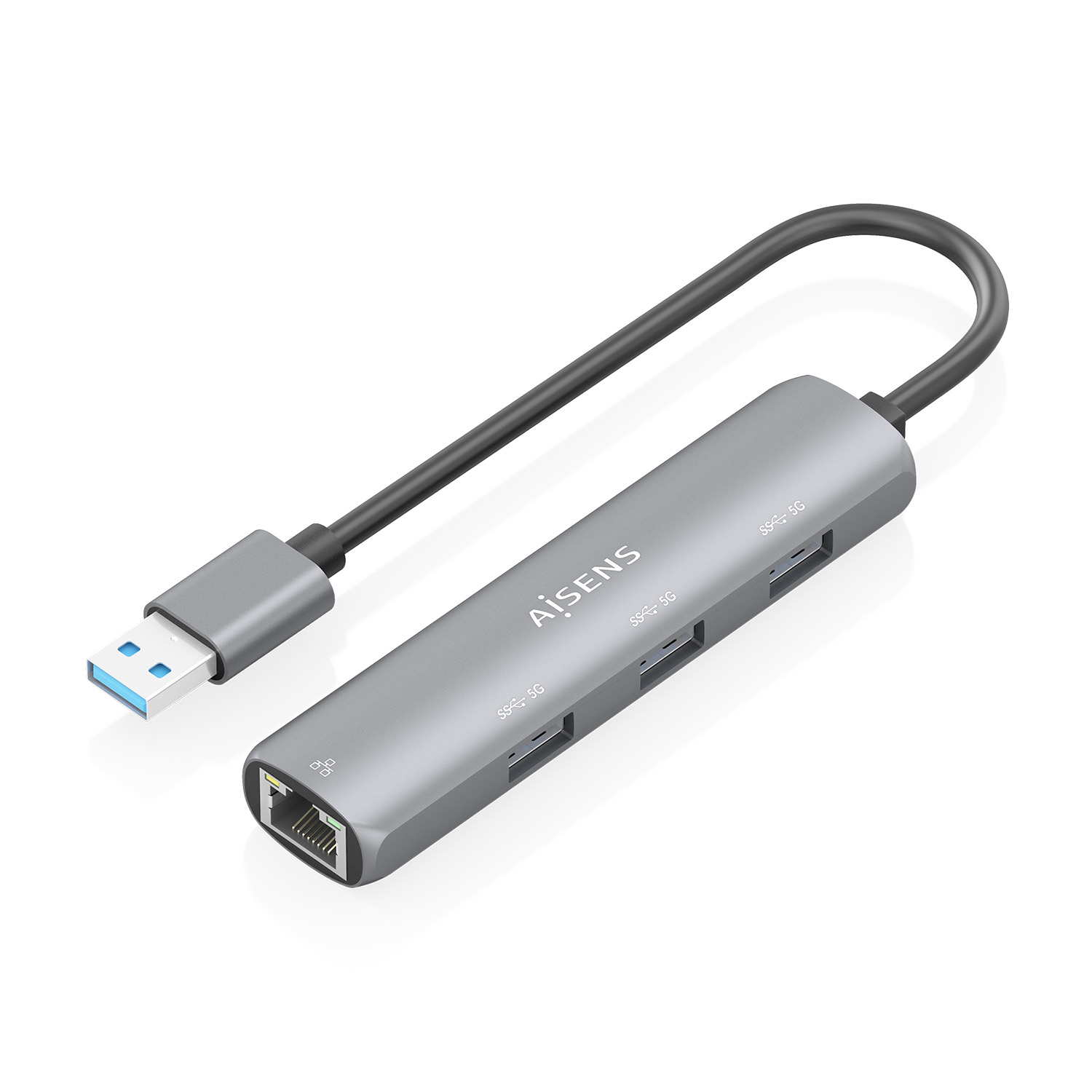 AISENS USB3.0 Dock USB-A A Ethernet Gigabit + Hub 3xUSB-A, Gris, 15cm