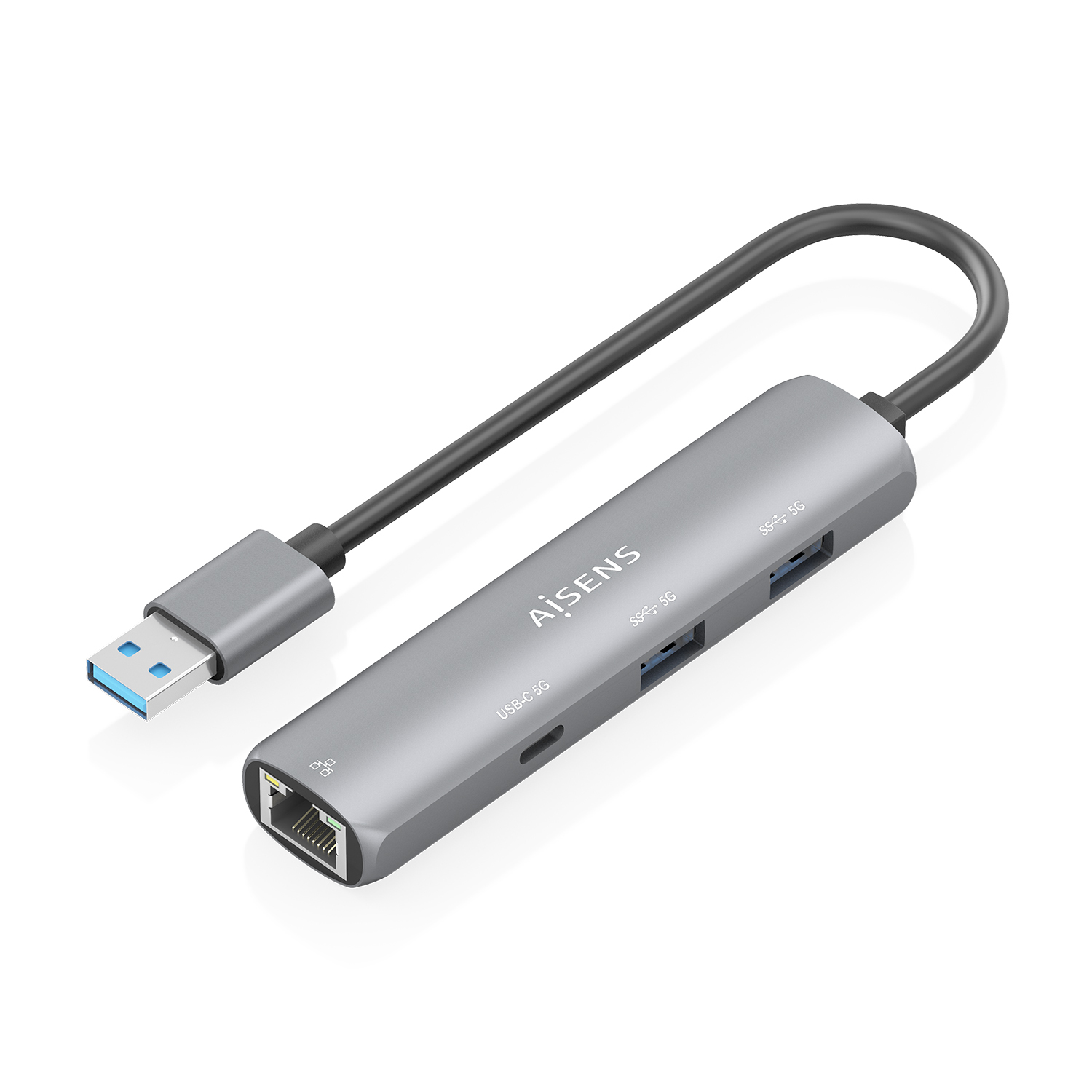Hub USB AISENS USB 3.0 USB-A a Ethernet Gigabit 1xUSB-C 2xUSB-A Gris