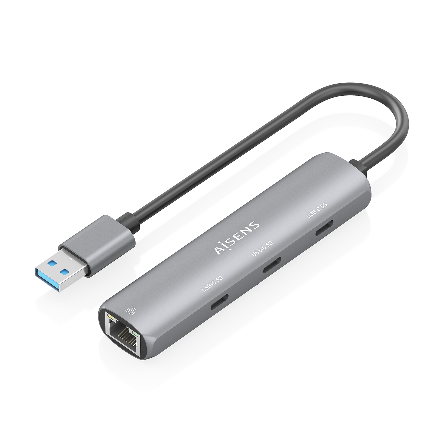 Hub USB AISENS USB 3.0 Gigabit Ethernet 3xUSB-C Gris