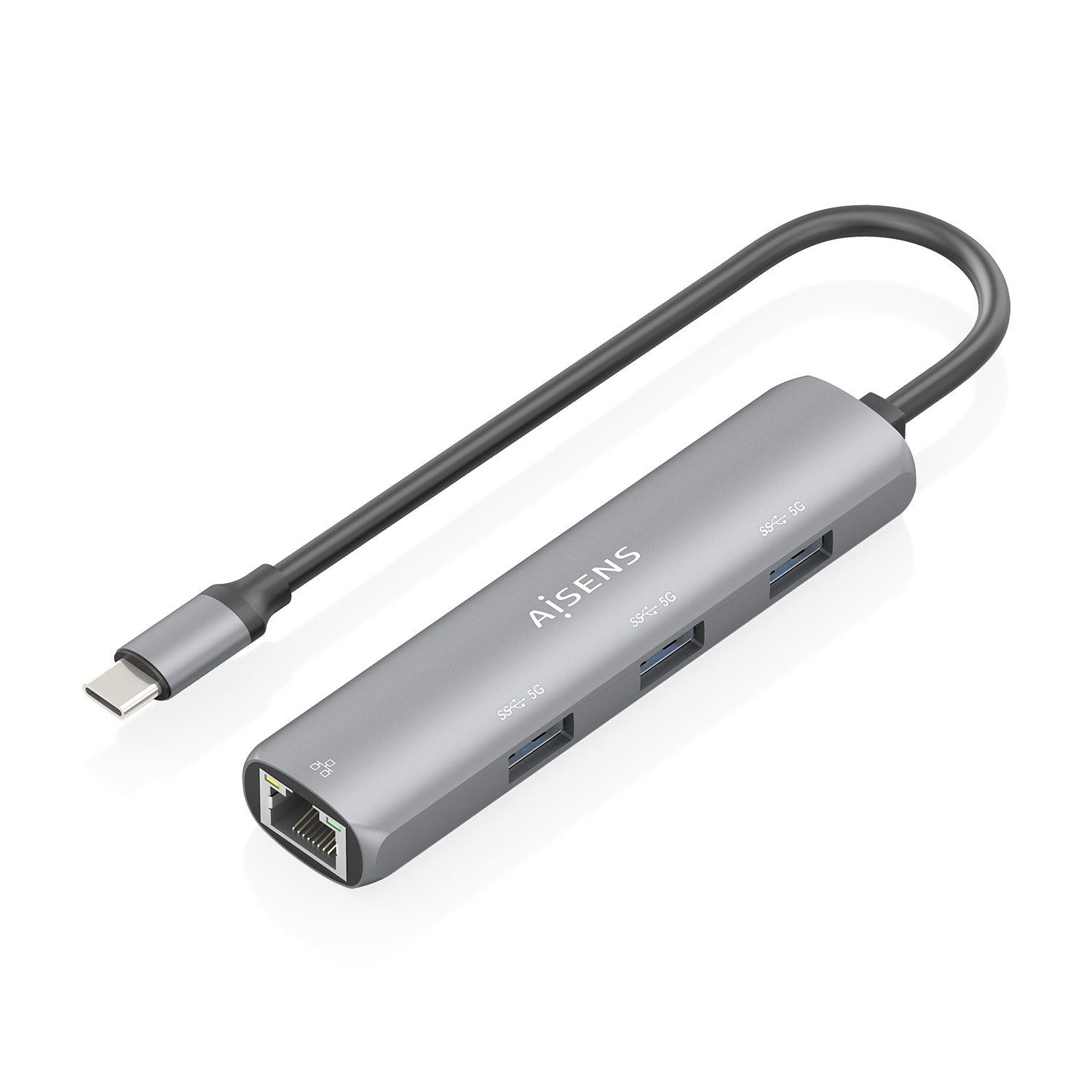 Hub USB-C AISENS Ethernet Gigabit 3xUSB-A Gris
